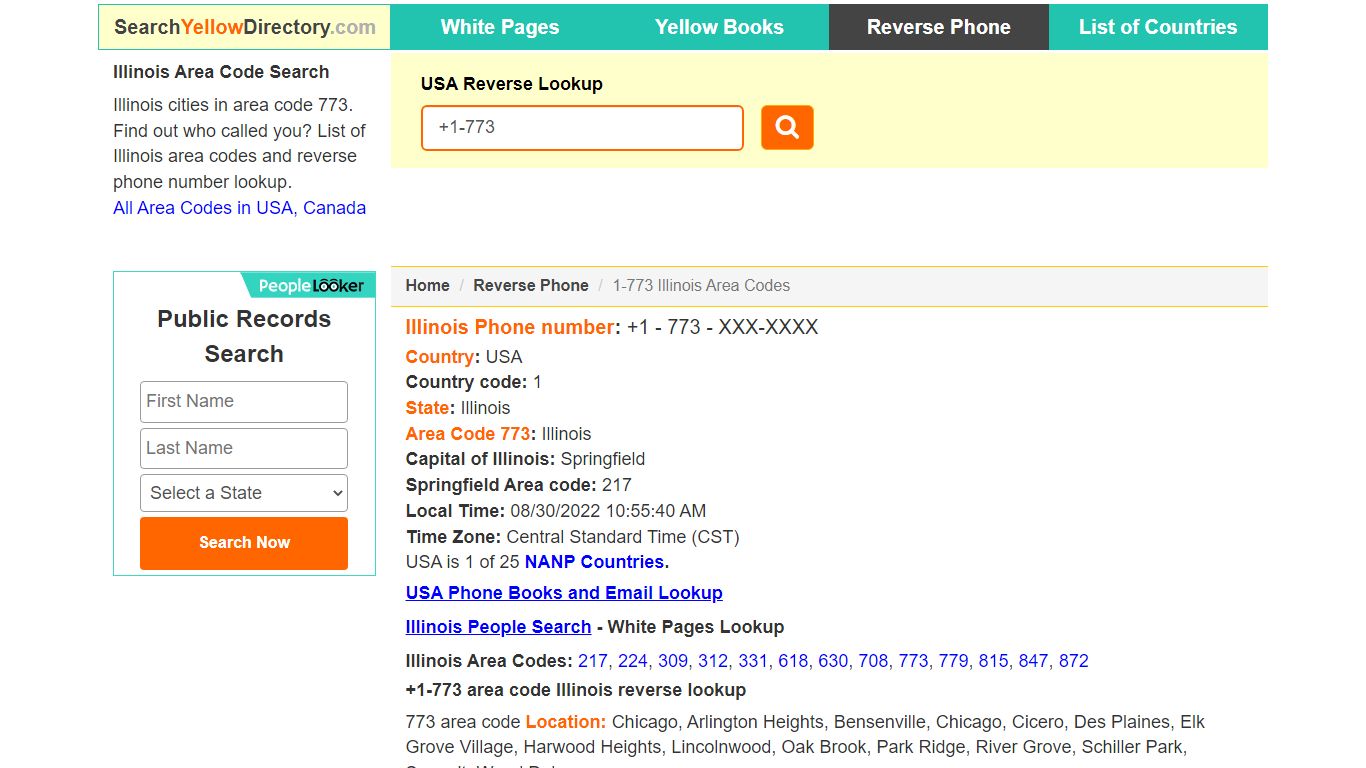 Illinois Area Code 773 Reverse Phone Number Lookup